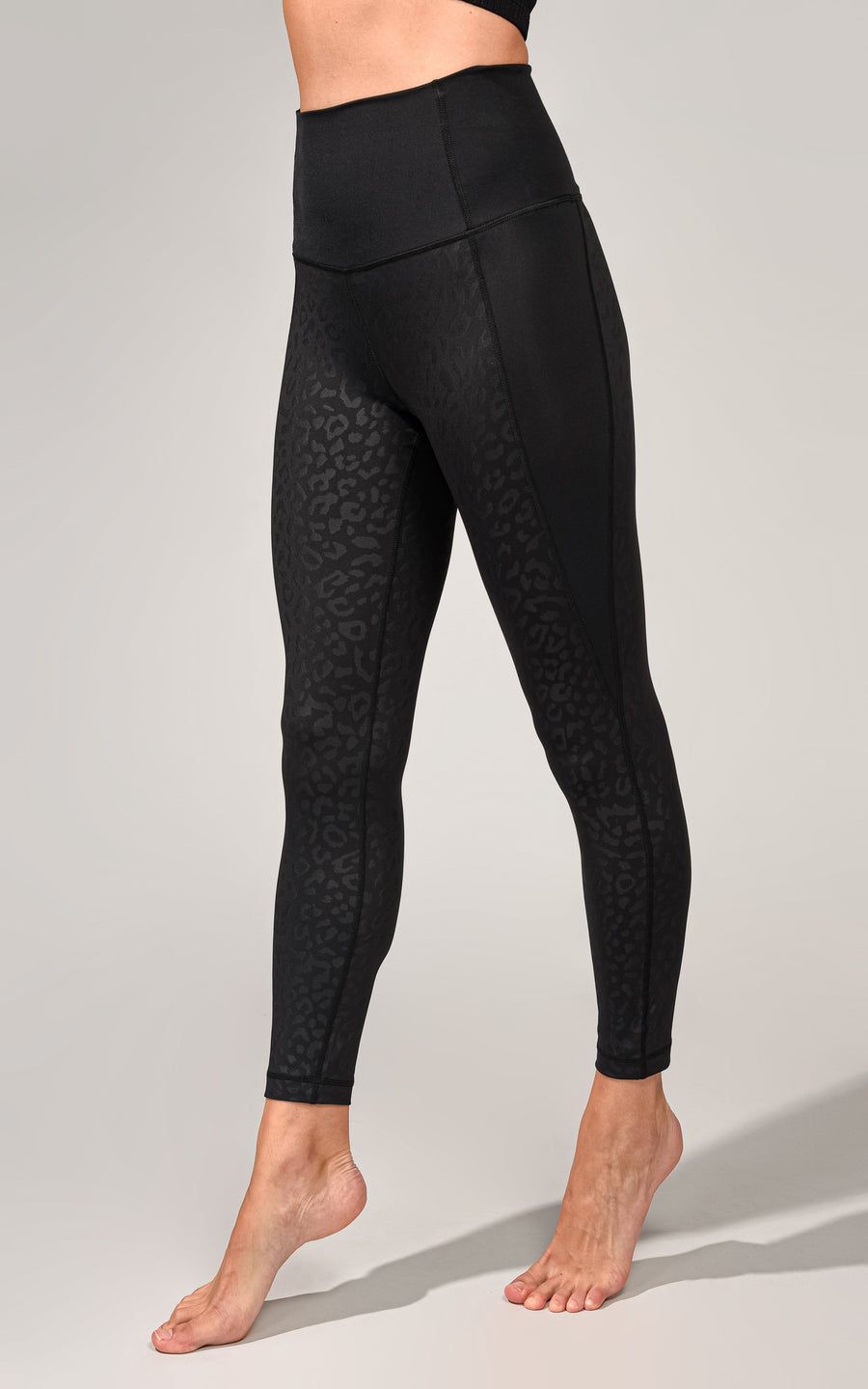 Embossed Animal Print Elastic Free Waistband Super High Waist 7/8 Ankle Legging With Side Panel