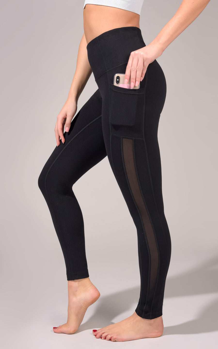 High Waist Legging with Side Pockets and Mesh Insert