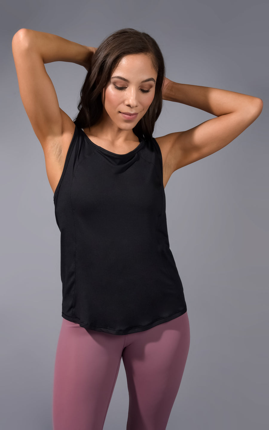 "Yogalicious" Sleeveless Tank Top With Curved Seam Front Detail