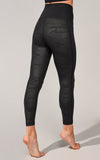 Embossed Animal Print Elastic Free Waistband  Super High Waist 7/8 Ankle Legging With Side Panel