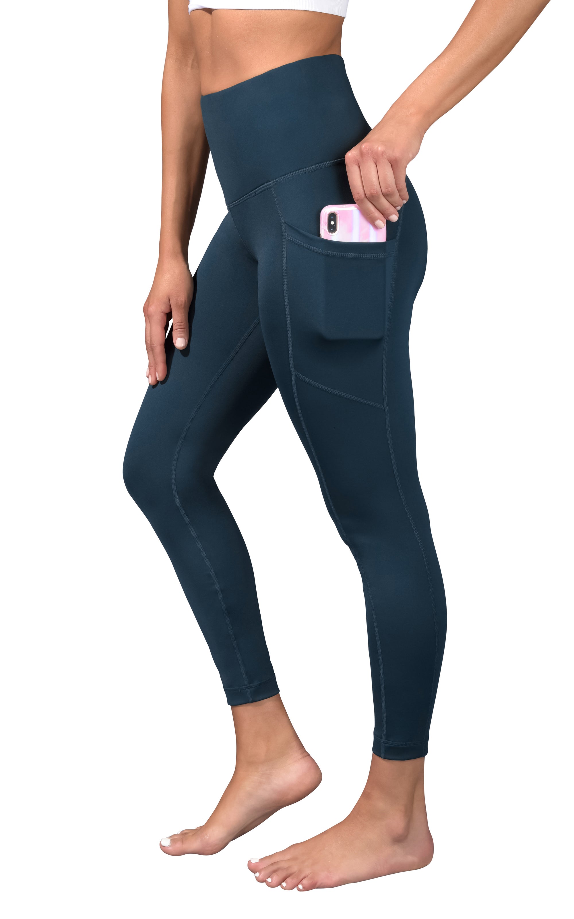 90 Degree By Reflex High Waist Squat Proof Tummy Control Power Flex Yoga  Capris with Side Pockets, Mocha Interlink W/Curved Yoke, Small : :  Clothing & Accessories