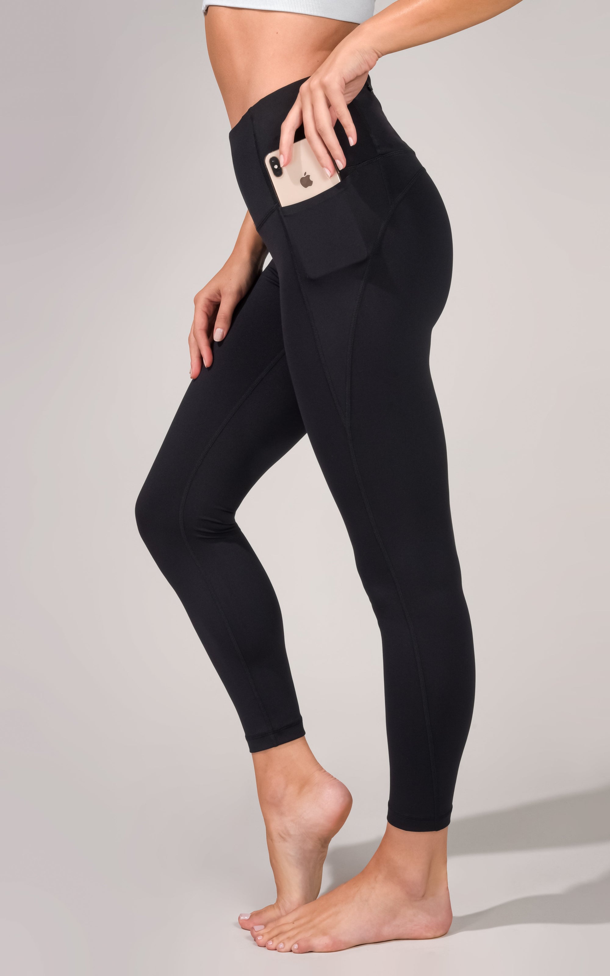 $78 Yogalicious Lux Women's Ankle Length Leggings Black Pockets NWT Size XL