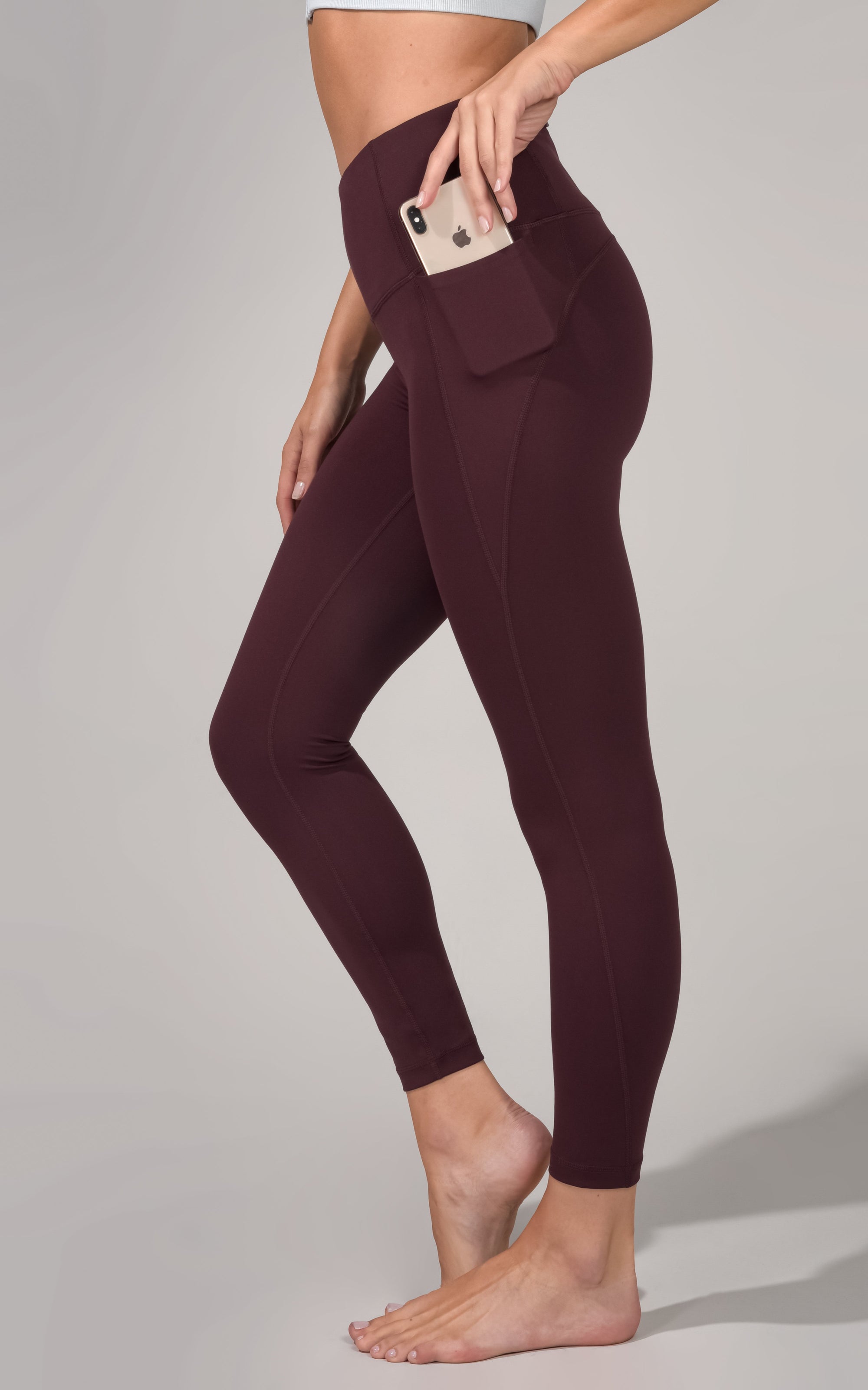 High-Waisted Garment-Dyed Side-Pocket 7/8-Length Leggings For Women