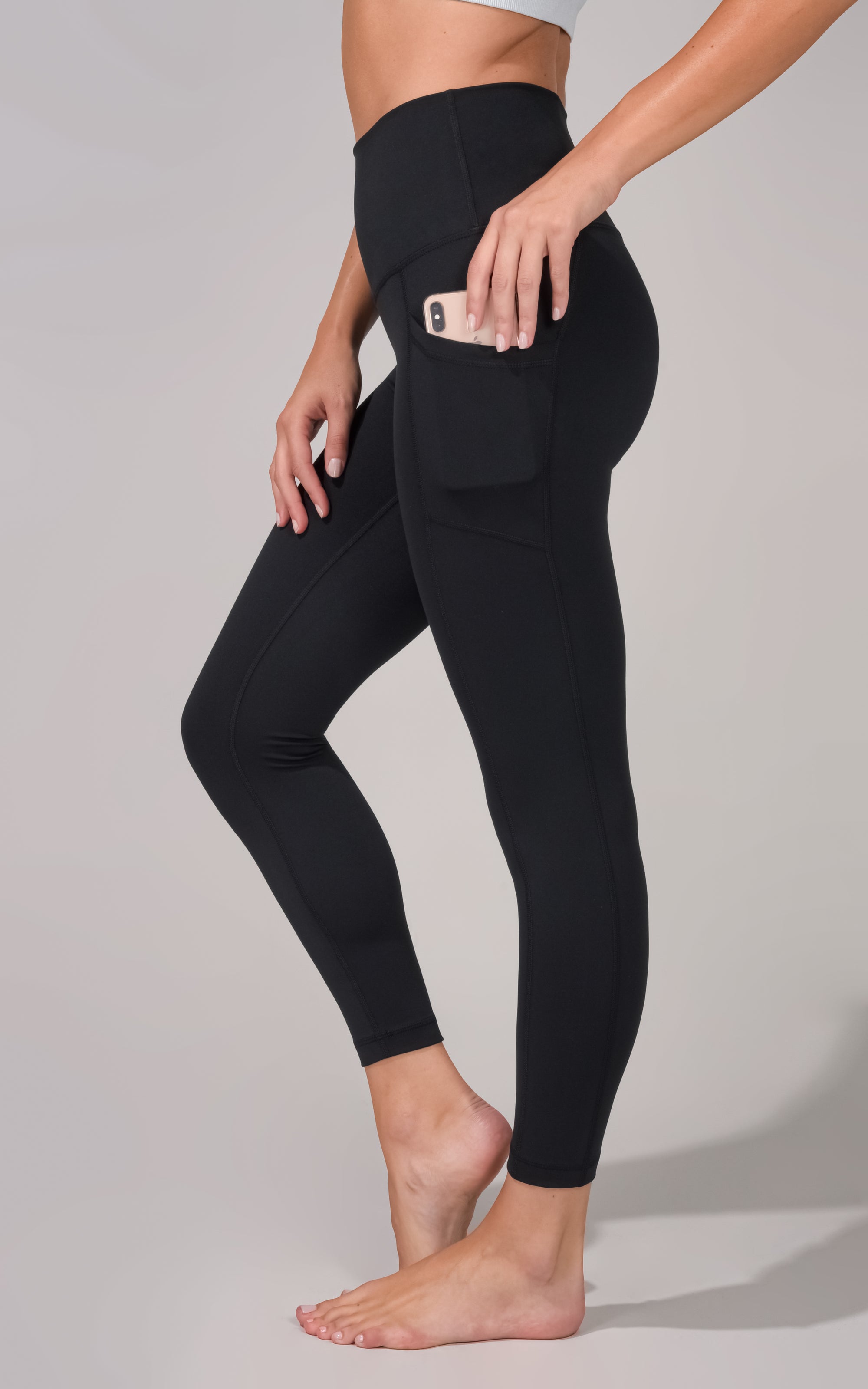 Yogalicious Lux High Waist Elastic Free Side Pocket Ankle Legging - Black -  XS : : Fashion