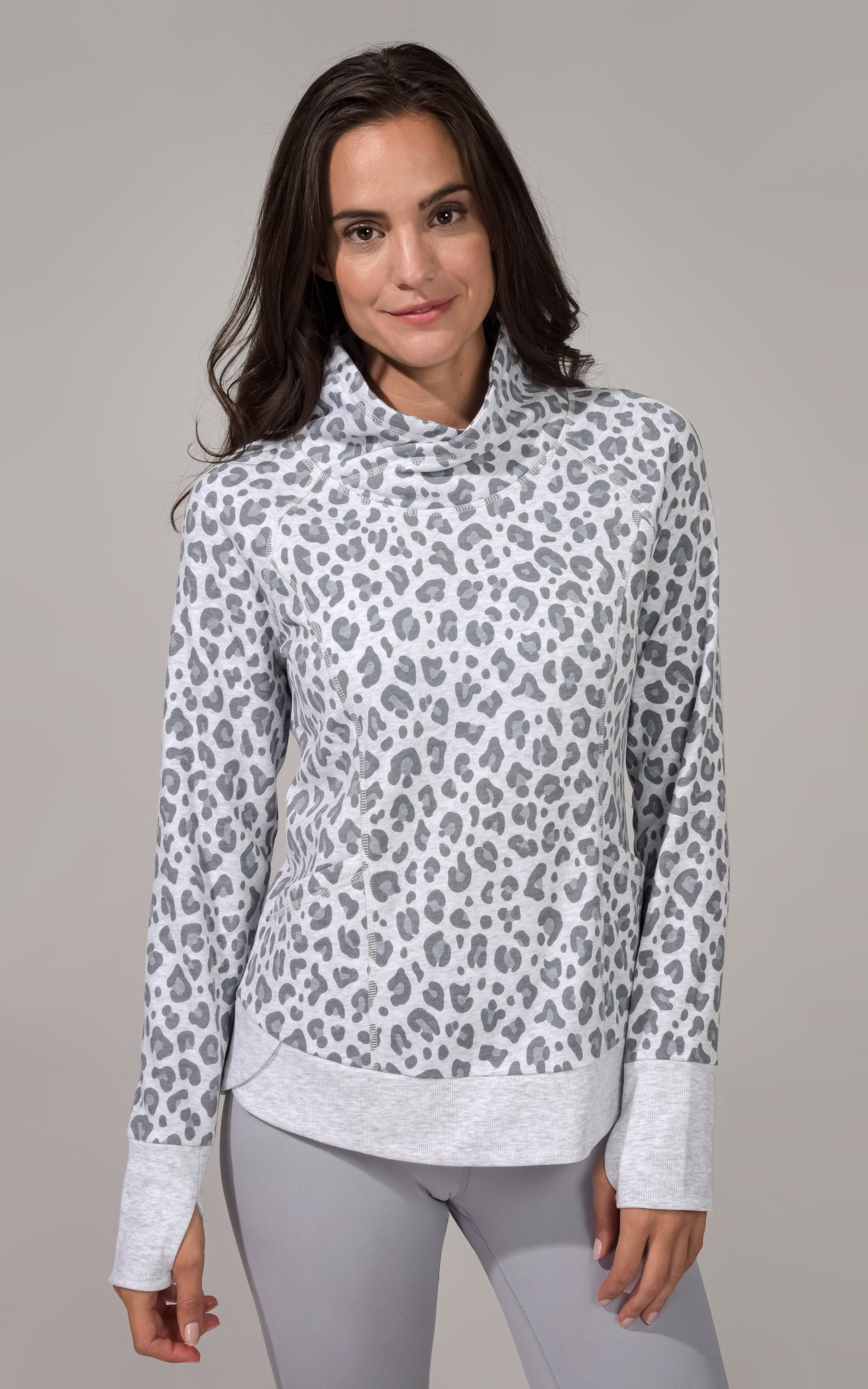 Criss Cross Leopard Cowlneck  Top