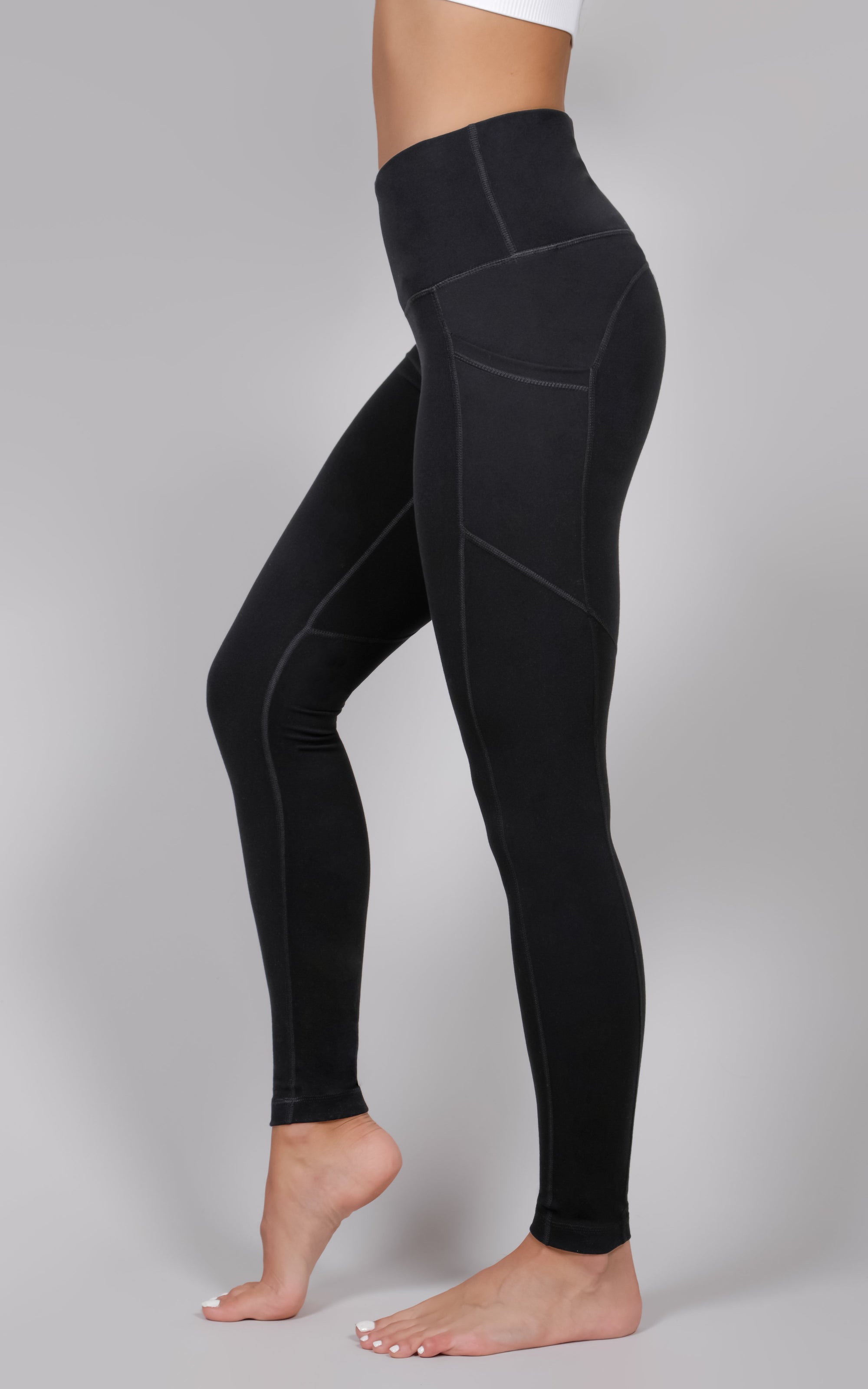 Reflective Side Pocket Leggings with Thermal Brushed Fabric Black– TLC Sport