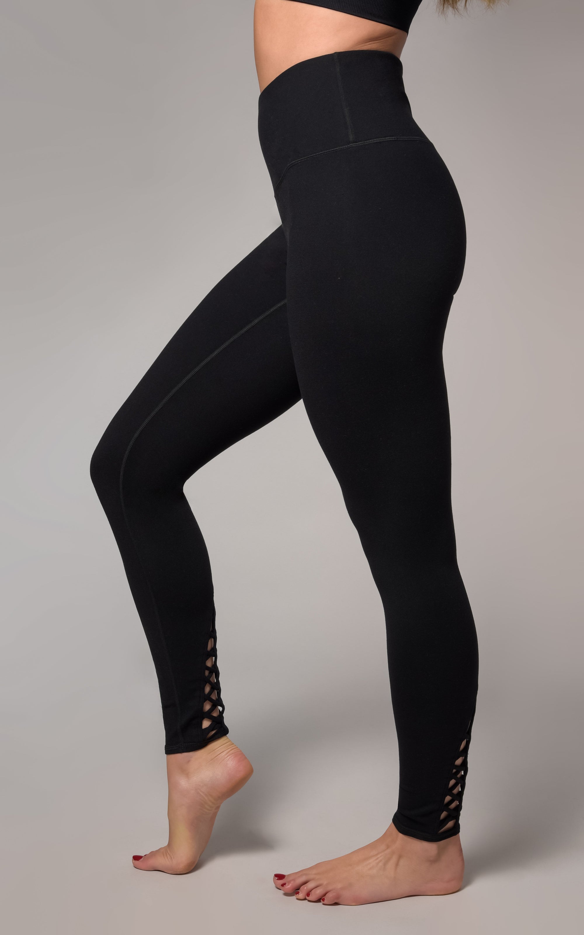 Black Criss-Cross 7/8-length Leggings by Chandra Yoga & Active Wear