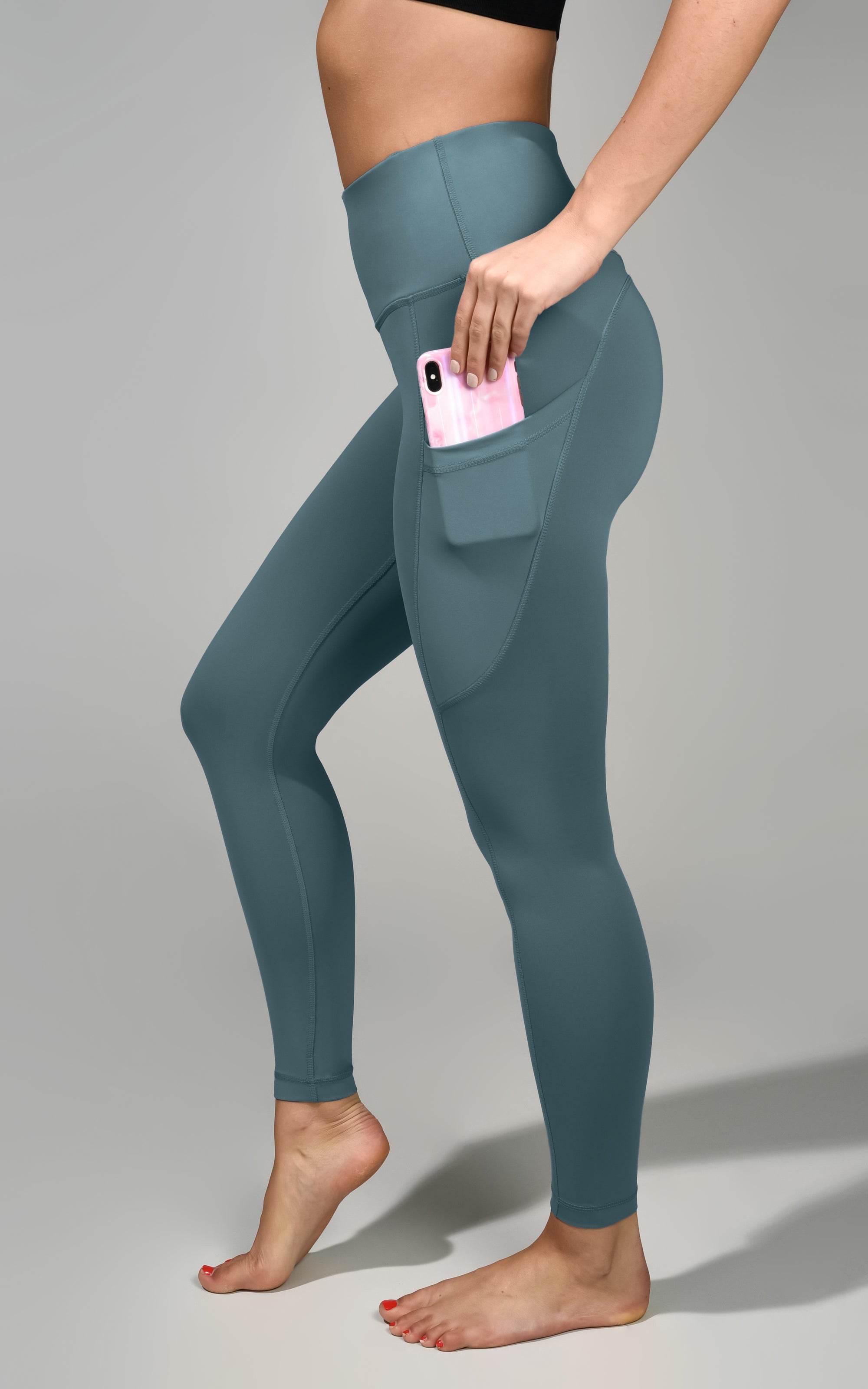 "Squat Proof" Interlink High Waist 7/8 Ankle Legging With Back Yoke and Side Pockets