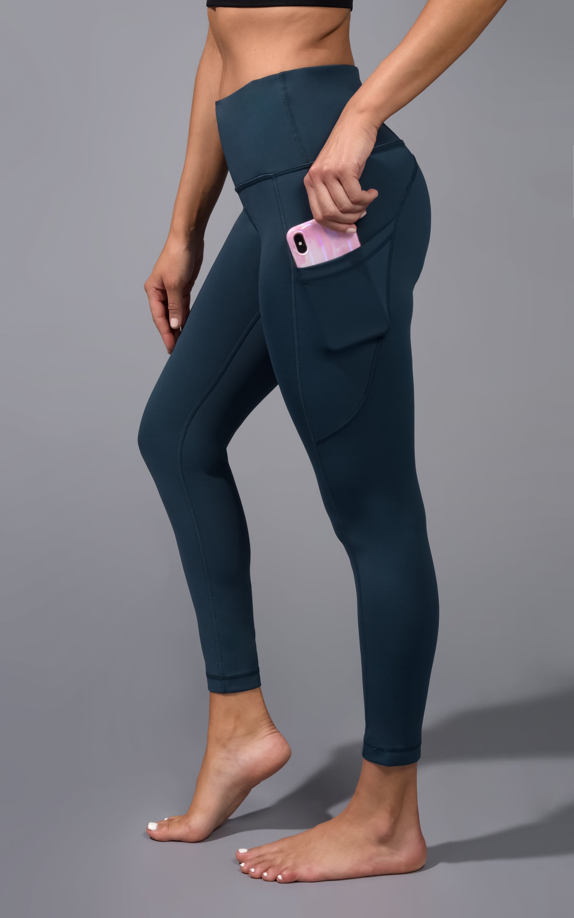 "Squat Proof" Interlink High Waist 7/8 Ankle Legging With Back Yoke and Side Pockets
